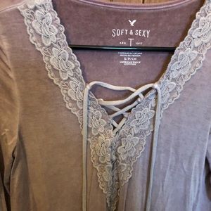 Lace up pink American Eagle long sleeve shirt